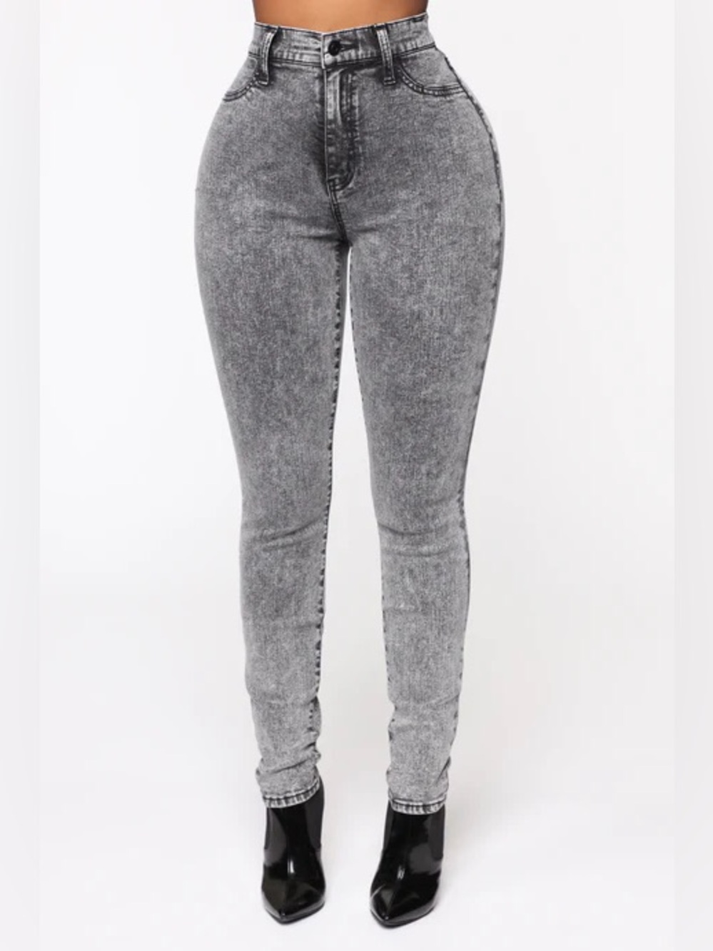 Fashion Nova - High-Rise Acid Wash Black Skinny Jeans, 3